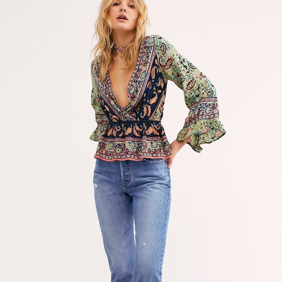 NWT Free People Rosalie Printed Wrap Top - Picture 2 of 3